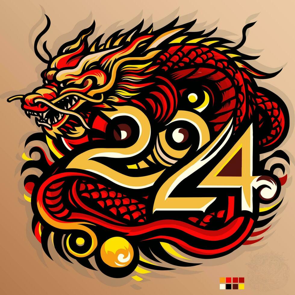 Chinese zodiac Dragon symbol. Hieroglyphics mean Happy New Year and symbol of of the Dragon vector