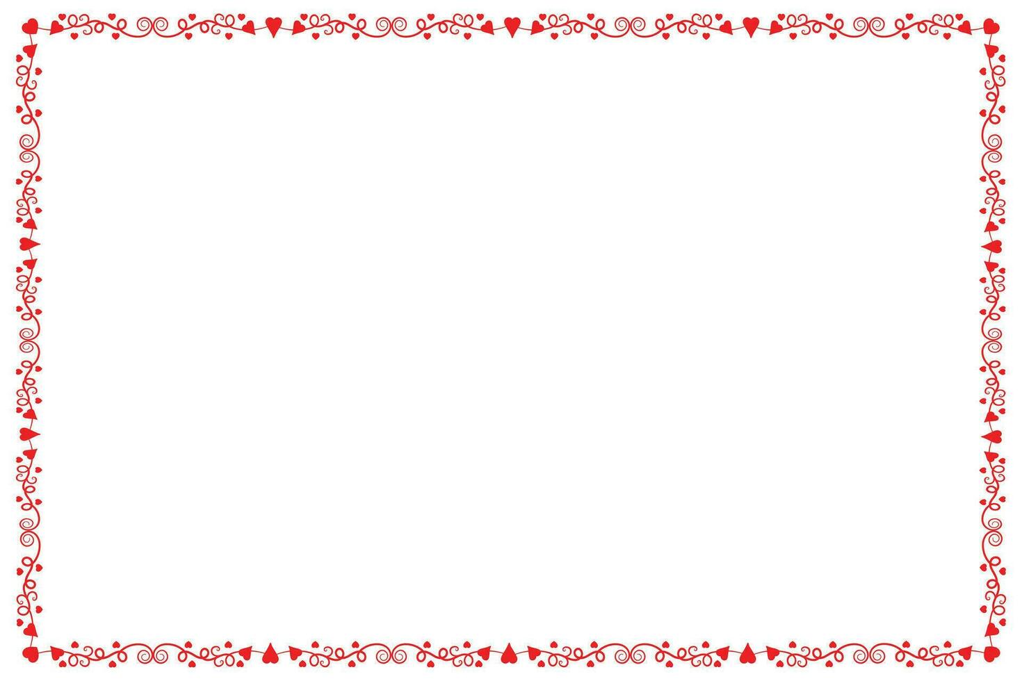 Heart Swirl Romantic Love ornaments isolated border layout, red hearts ornate award frame border, Valentines Day Card Border Square frame design, decorative heart rectangle frame vector element