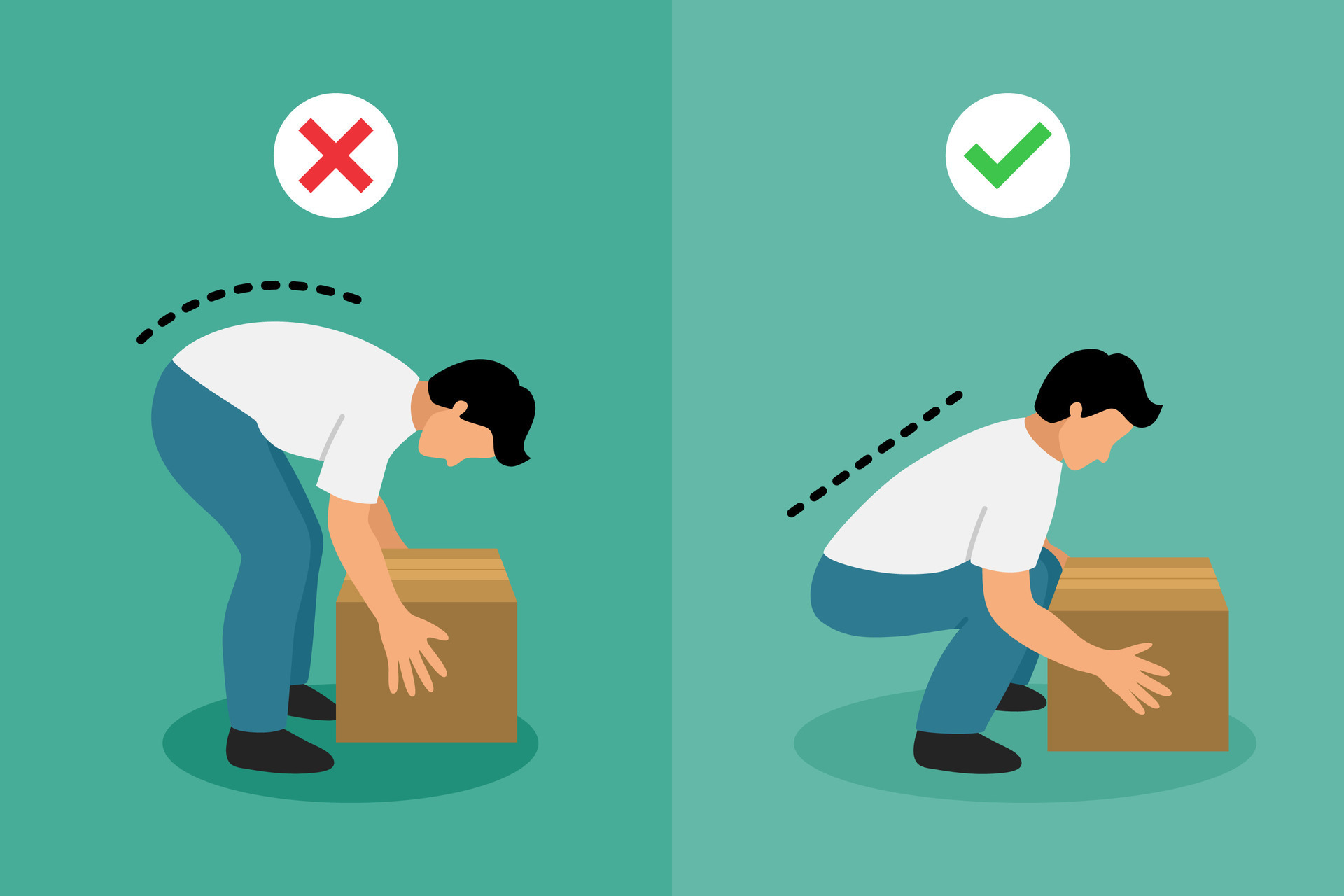 Lifting technique ergonomic for correct posture preventing back pain