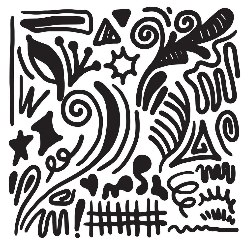Hand drawn doodle design elements. swirl, heart, leaves, star, tree and other. vector