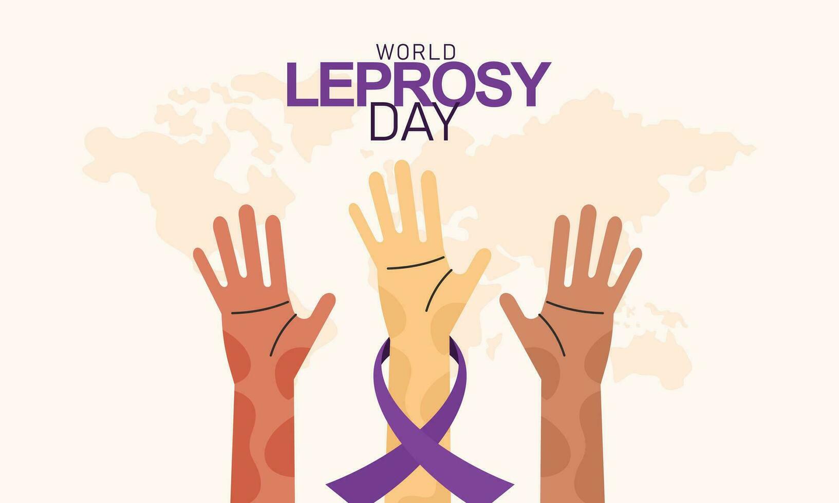 World Leprosy Day Awareness Month with Hands and a Purple Ribbon Vector Illustration