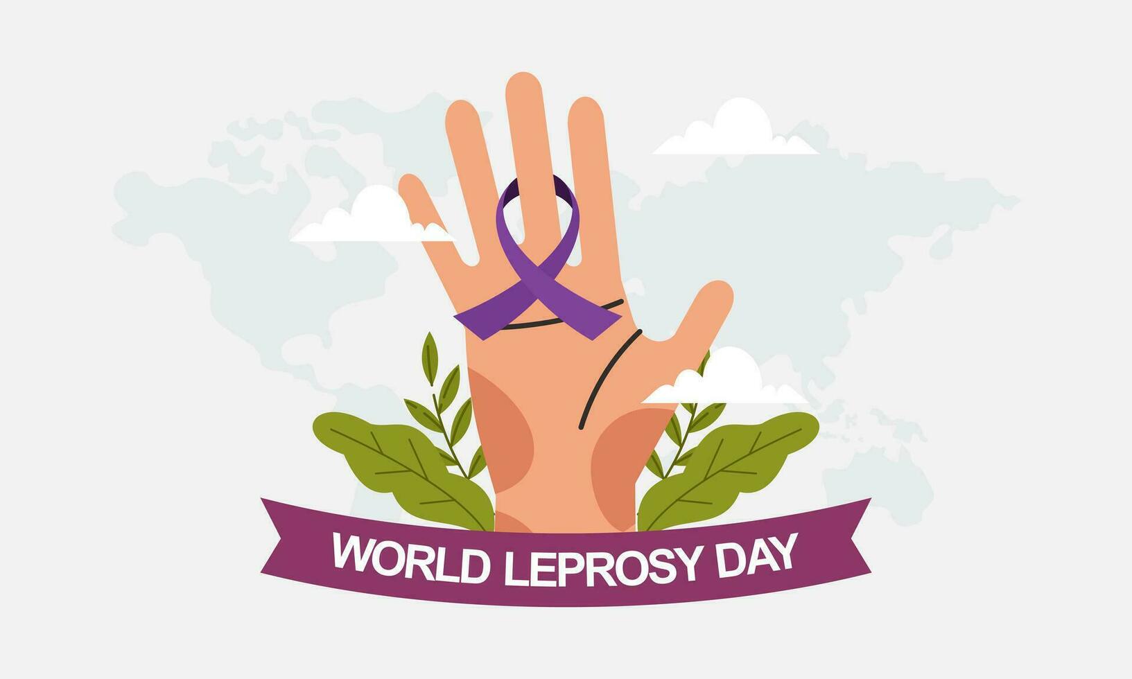 World Leprosy Day Awareness Month with Hands and a Purple Ribbon Vector Illustration