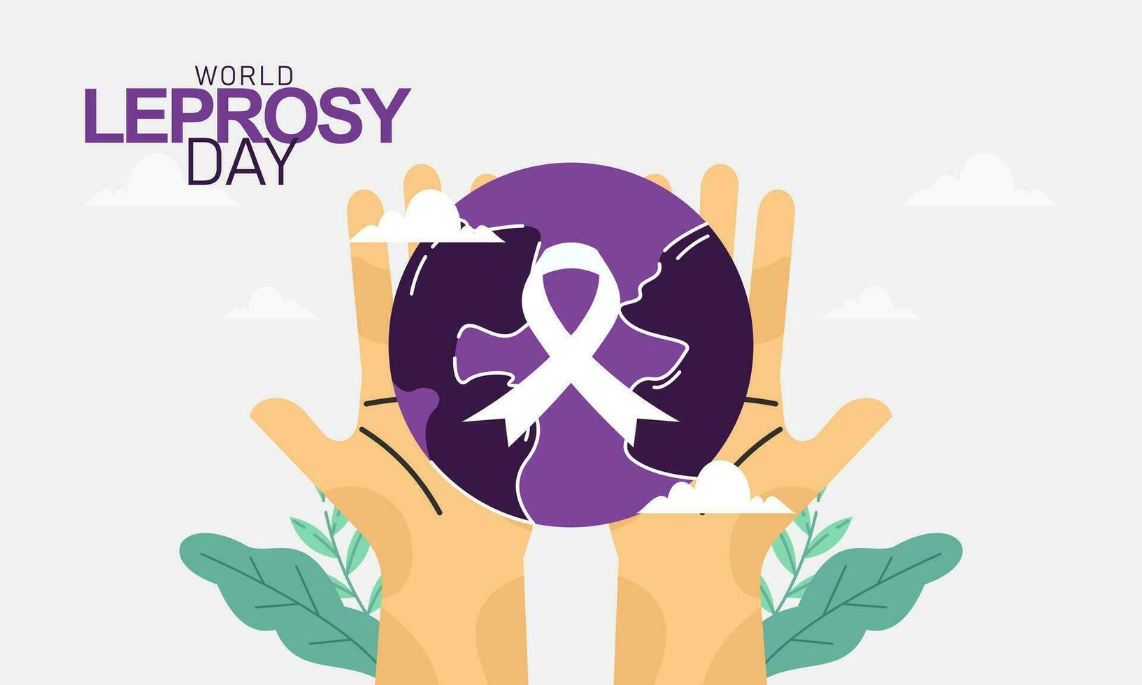 World Leprosy Day Awareness Month with Hands and a Purple Ribbon Vector Illustration