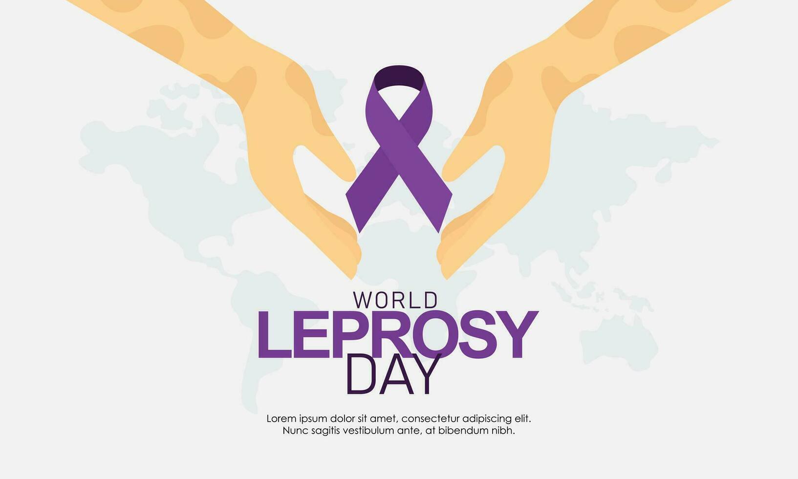 World Leprosy Day Awareness Month with Hands and a Purple Ribbon Vector Illustration