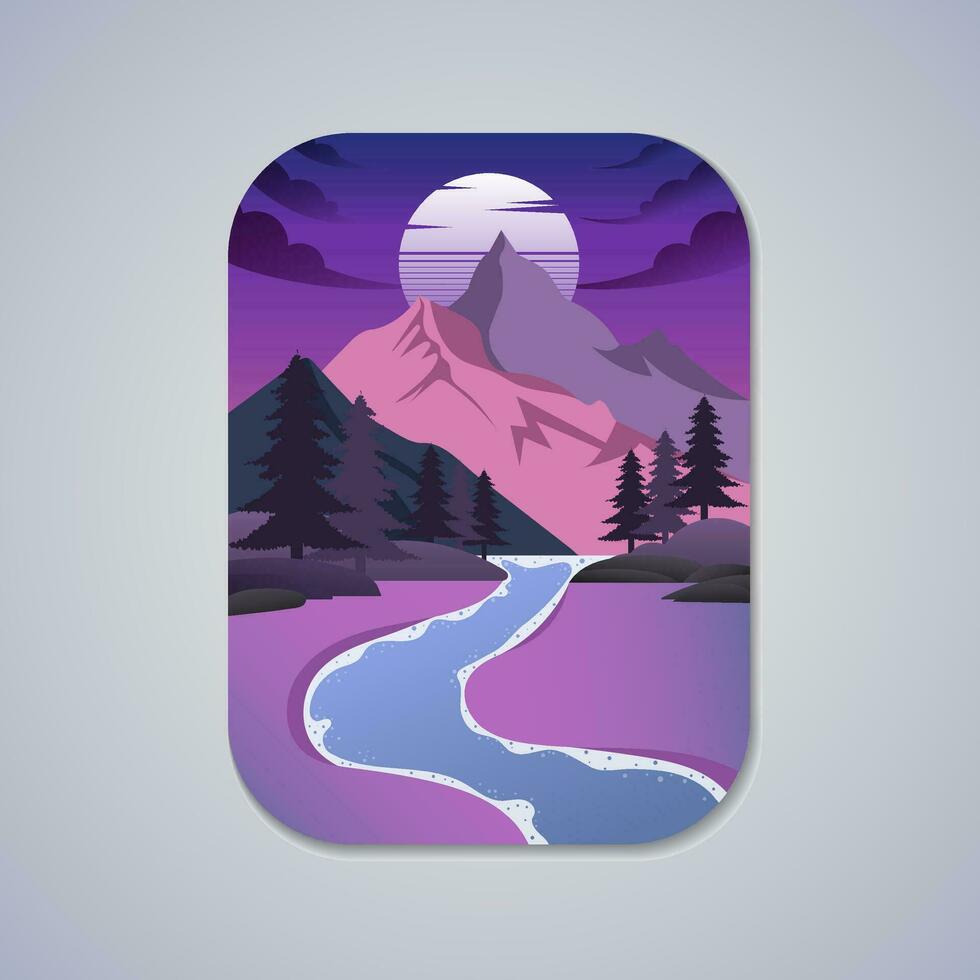 Vector Illustration of a Beautiful Mountain Purple Night Sky