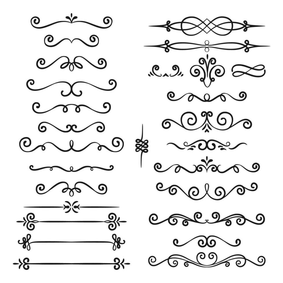 Collection of calligraphic hand drawn elegant vintage ornament elements vector