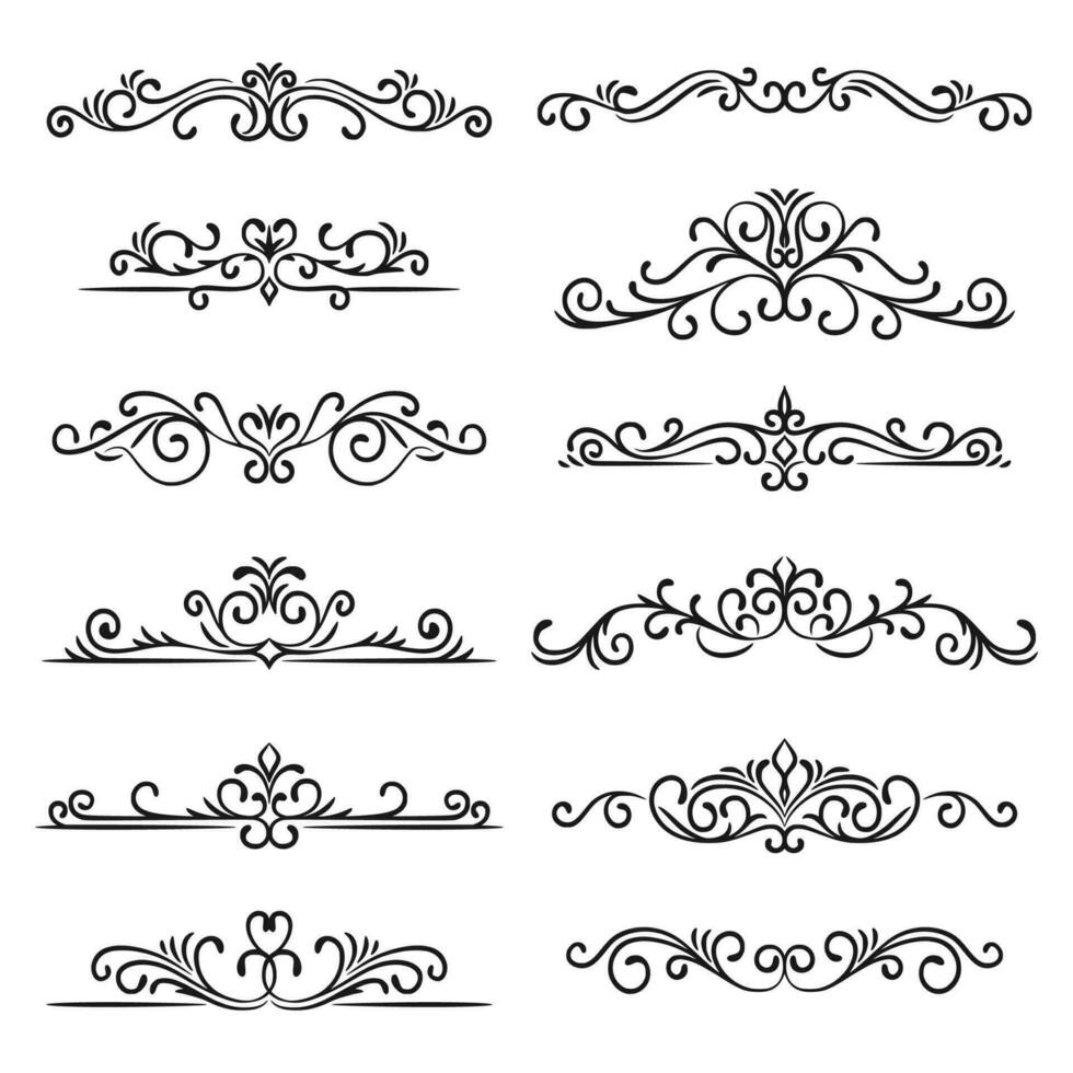Collection of calligraphic hand drawn elegant vintage ornament elements vector
