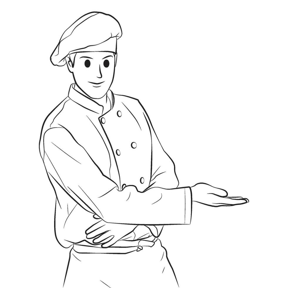 chef presenting something pose cartoon illustration vector