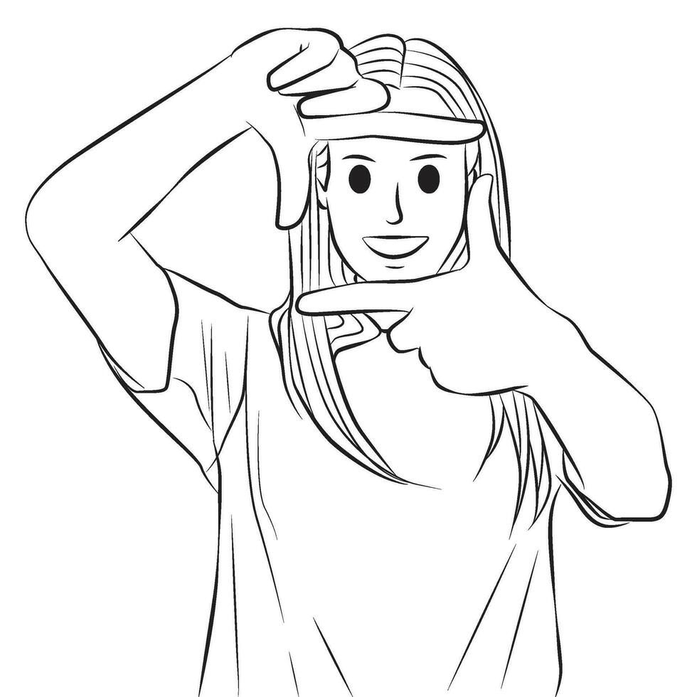girl making frame pose cartoon illustration vector