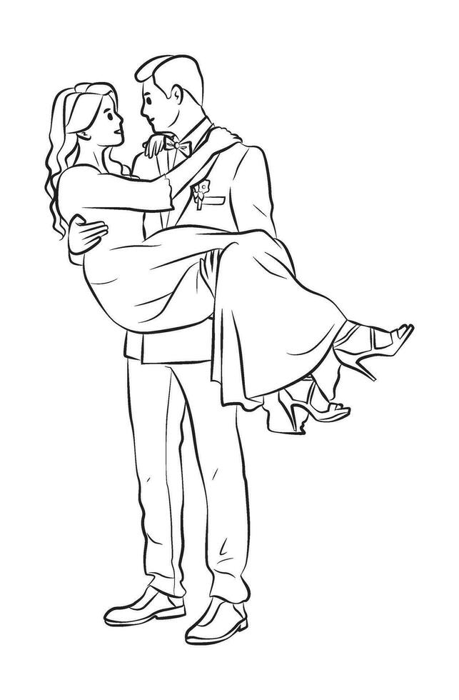 bridal carry pose pose cartoon illustration vector