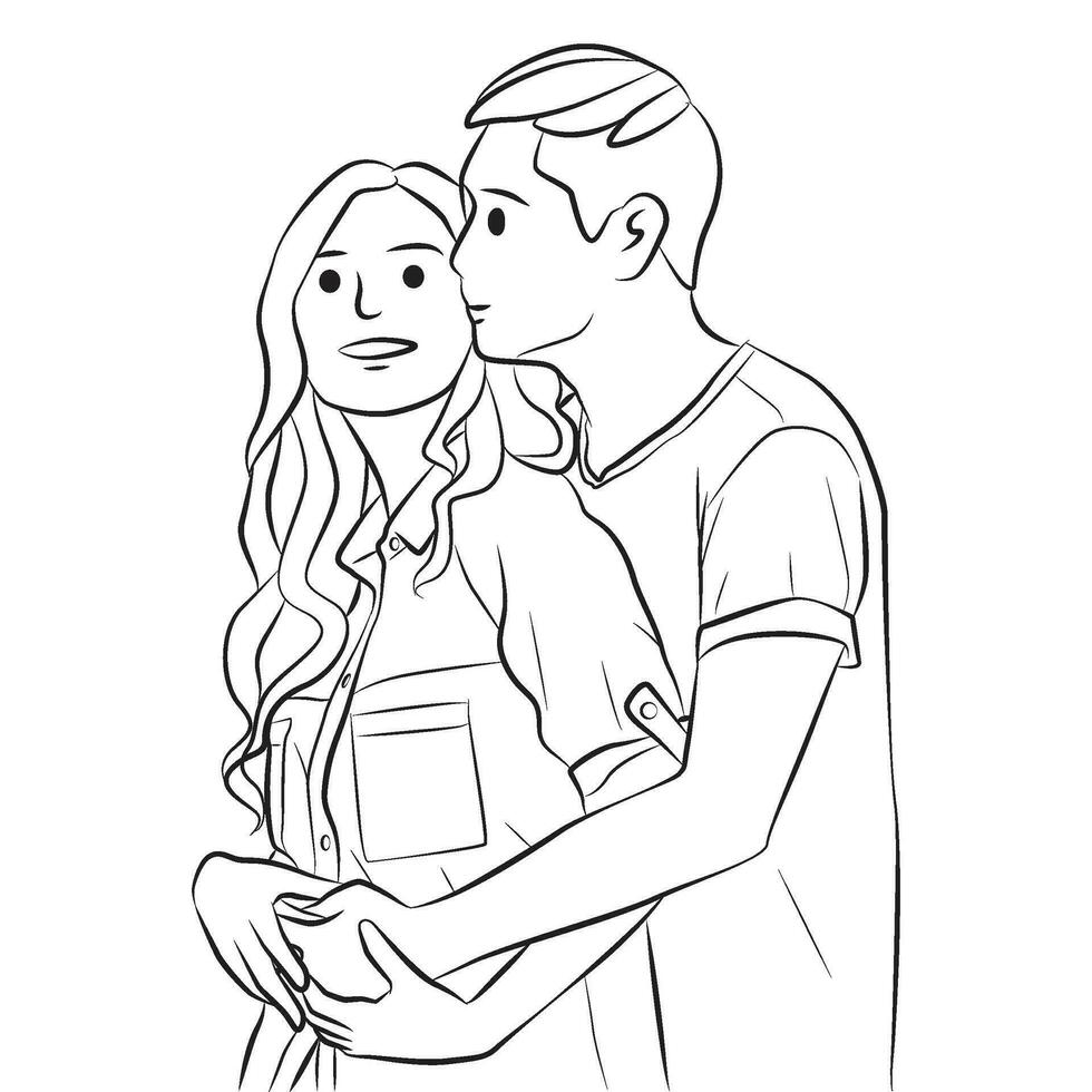 couple affection pose cartoon illustration vector