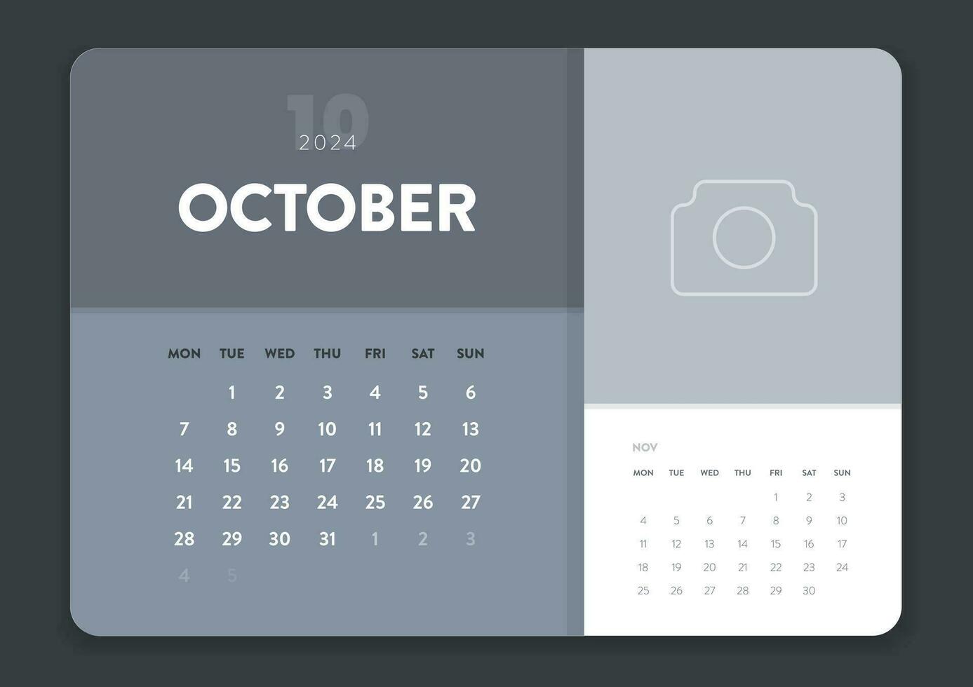 Creative minimal business monthly 2024 Calendar template vector. Desk, wall calendar for print, digital calendar or planner. Week start on Monday. Annual calendar layout design elements. 10 October. vector