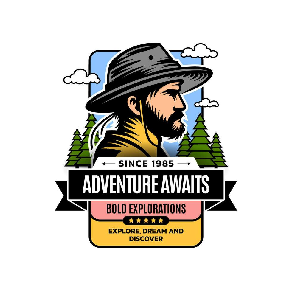 Epic Adventure Travel Emblem Inspiring Outdoor, Vector Travel Badge Illustration