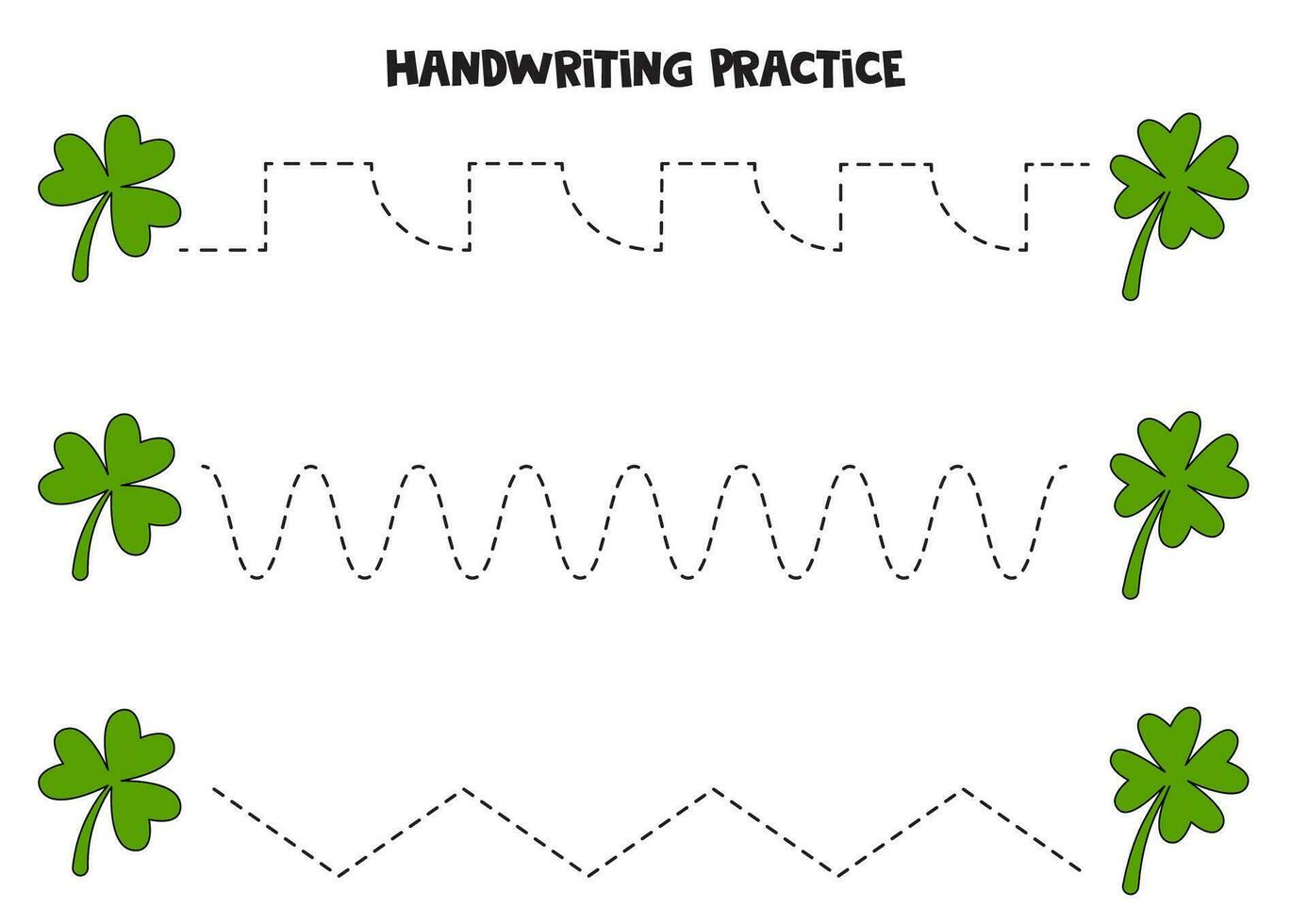 Tracing lines for kids. Cute clover leaves. Handwriting practice. vector