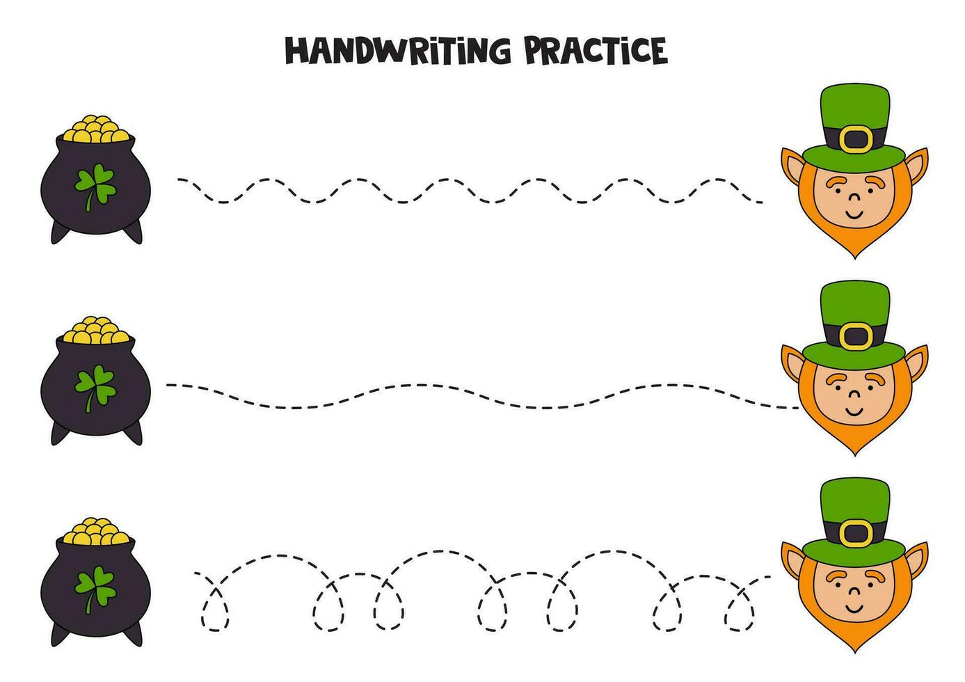 Tracing lines for kids. Doodle leprechaun and pot. Handwriting practice. vector