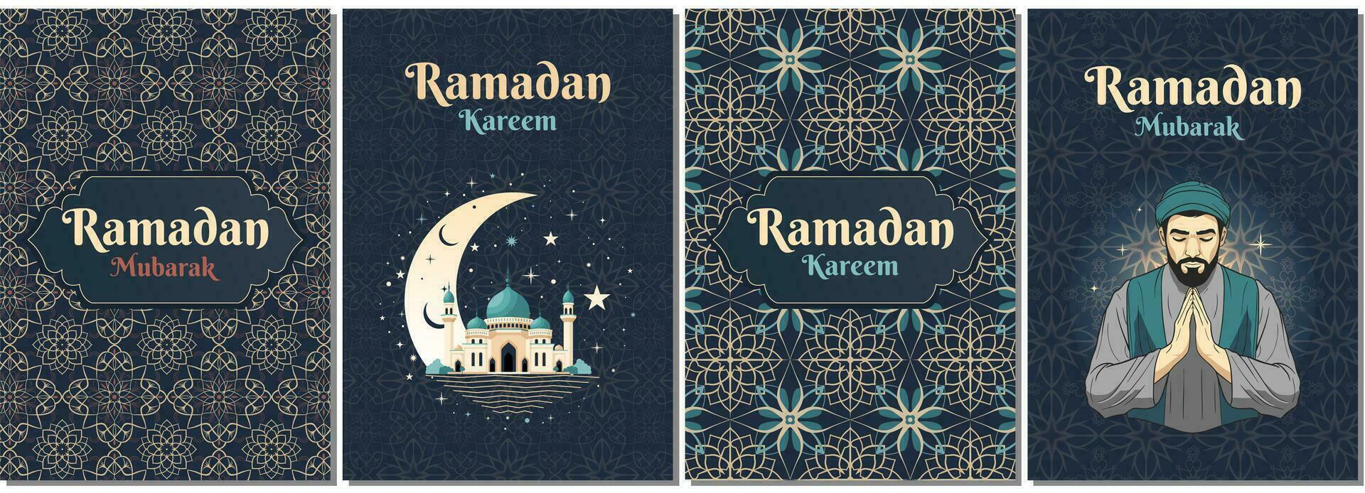 Set of Islamic greeting cards, ramadan template. Ramadan Kareem. Poster, media banner. vector