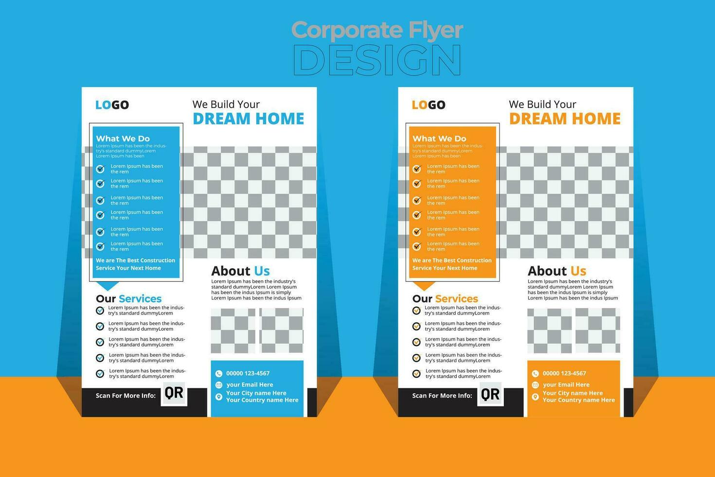 Corporate construction flyer A4 template, Construction Flyer Template Bundle, Flyer Design Set, Renovation Flyer Template, flyer, banner, leaflets decoration for printing.. vector