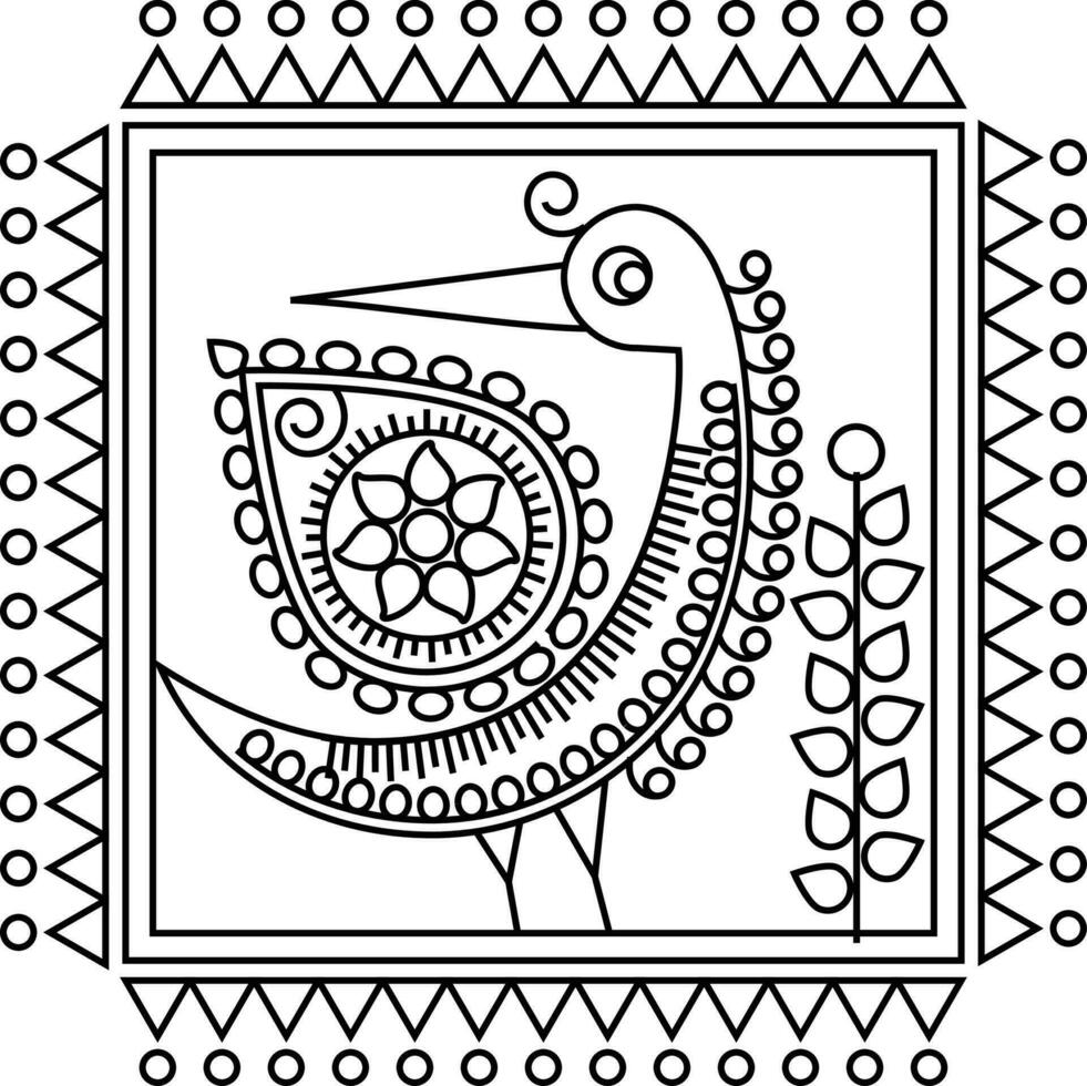 Indian Traditional and Cultural Rangoli, Alpona, Kolam, or Paisley vector line art. Bengal art India. for textile printing, logo, wallpaper