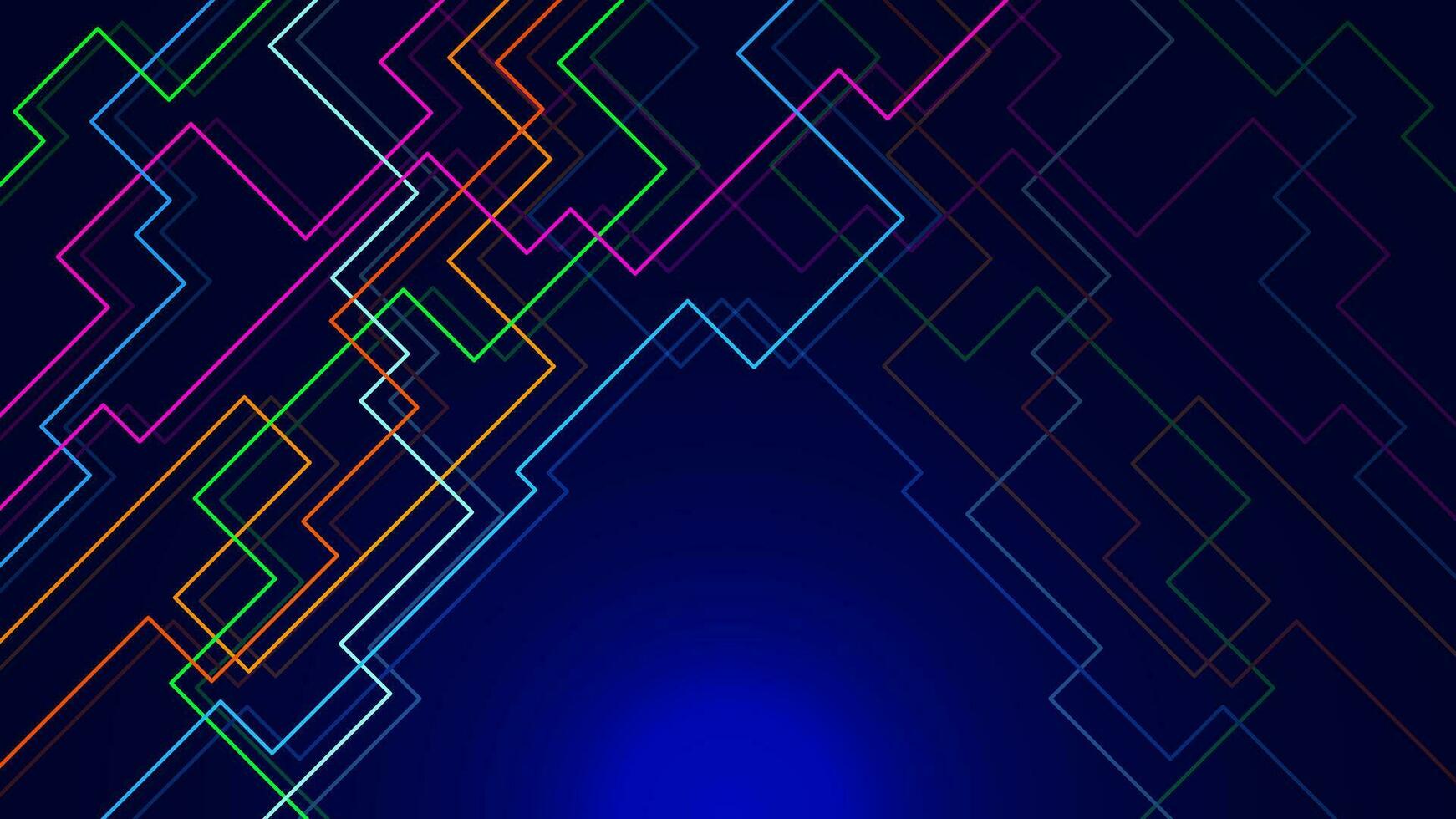 Abstract colorful geometric lines on dark blue background. Modern technology and electronic board concept design. Vector illustration.