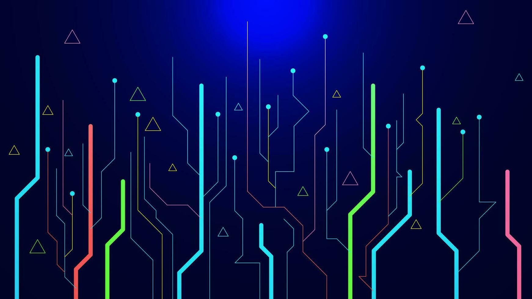 Colorful circuit board lines for futuristic technology. Digital network connection and modern communication concept background. Vector illustration.