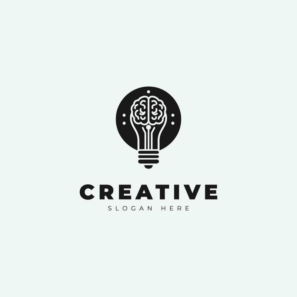 creativo emblema logo diseño, con un combinación de un cerebro y un lámpara, monocromo estilo vector