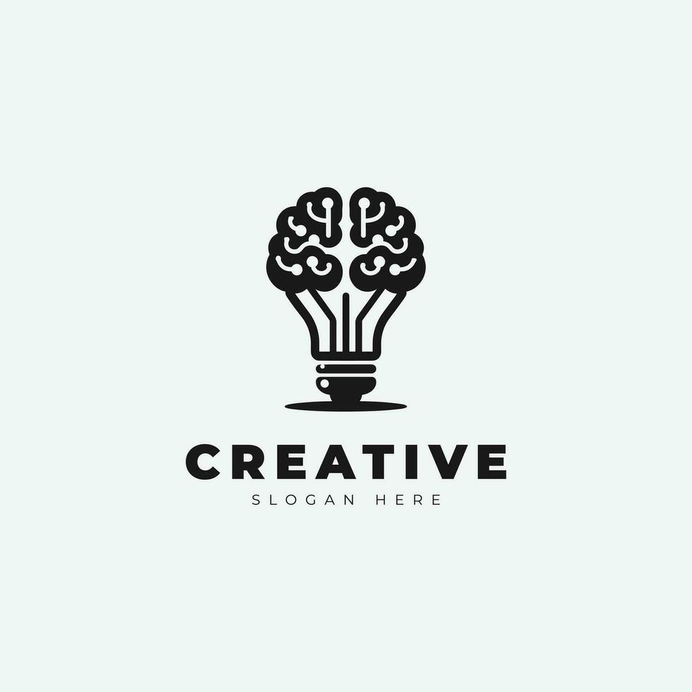 Creative emblem logo design, with a combination of a brain and a lamp, monochrome style vector