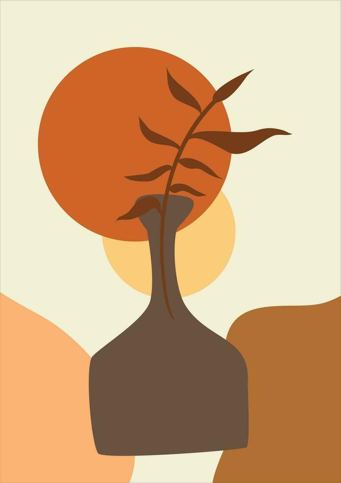 boho tropical leaf. natural shapes poster set in mid century style. Modern illustration tropical leaf, geo elements for minimalist print, poster, boho wall decor, flat design Vector minimal art