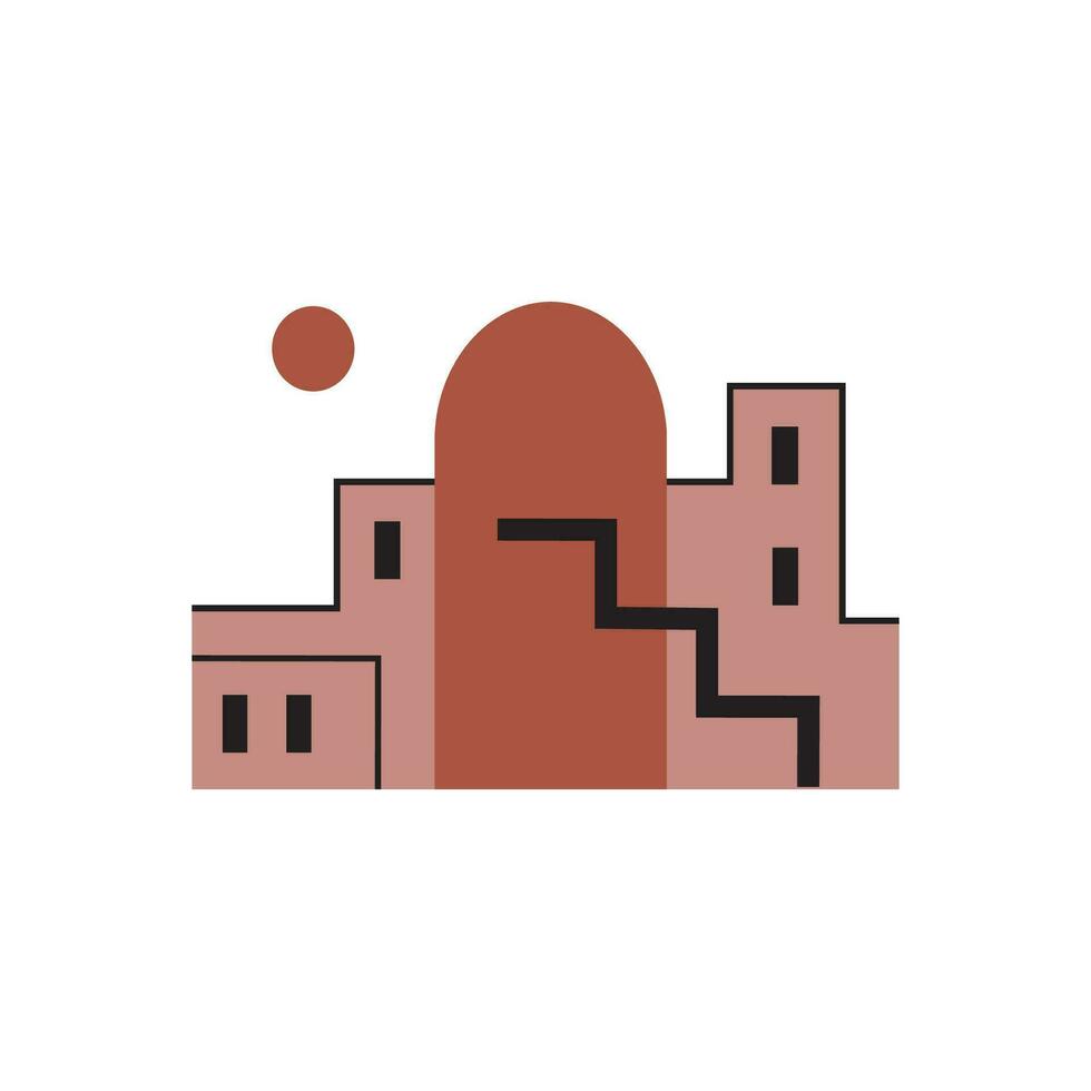 Morocco landscape hand drawn vector illustration. Abstract minimalistic composition of Moroccan geometric. Travel, historical places. Design element for logo, card, poster, paper, print, paper, flyer