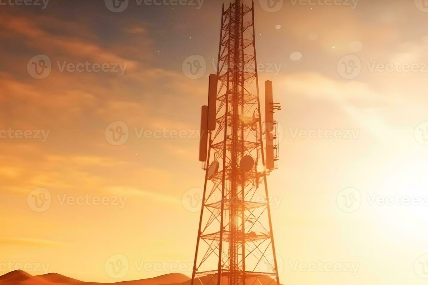 AI generated Antenna communication technology with city background. Communication tower connect to data of smart city. Telecommunication 5G. Neural network AI generated photo