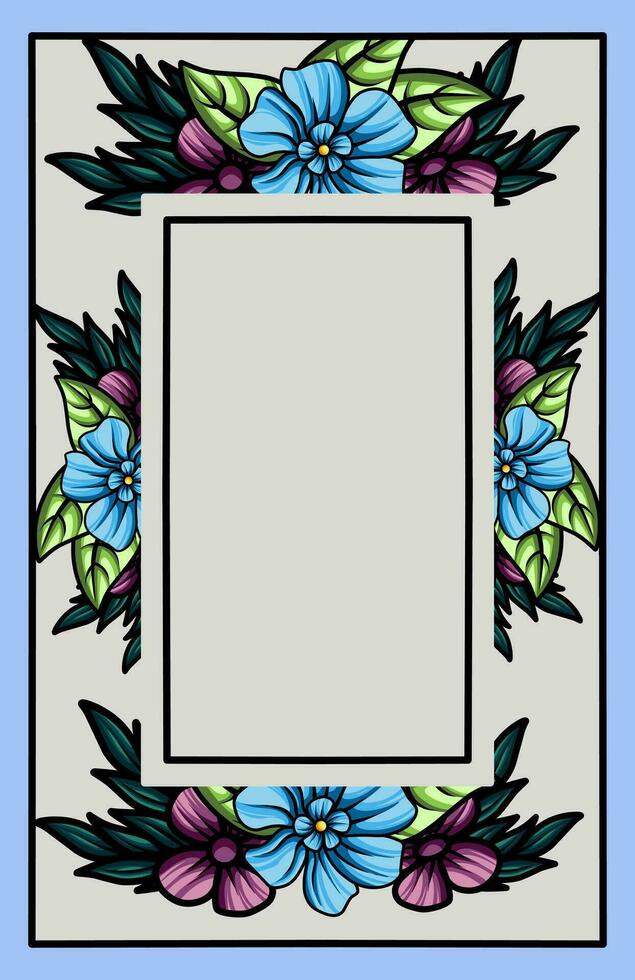 frame the border with an arrangement of leaves and flowers. Vector design