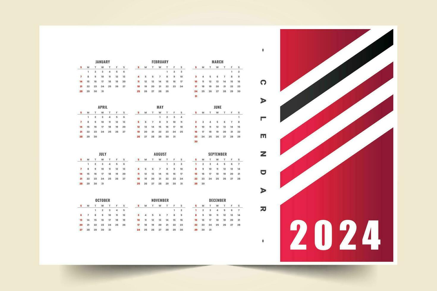 stylish 2024 new year calendar template with months and dates vector