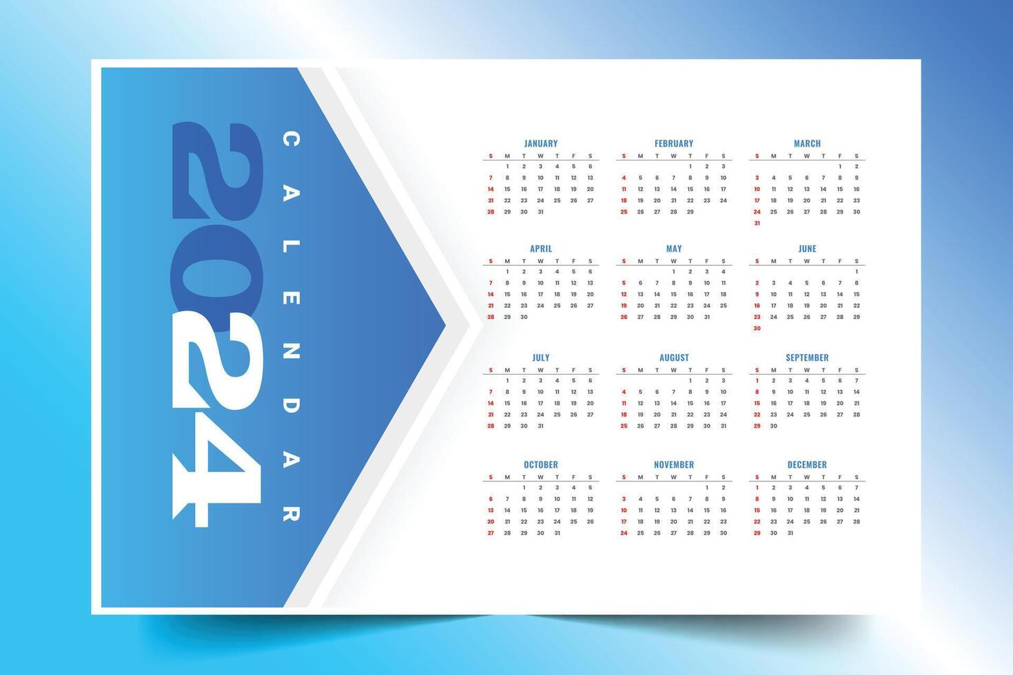 moderno estilo 2024 nuevo año calendario modelo un Perfecto oficina papelería vector