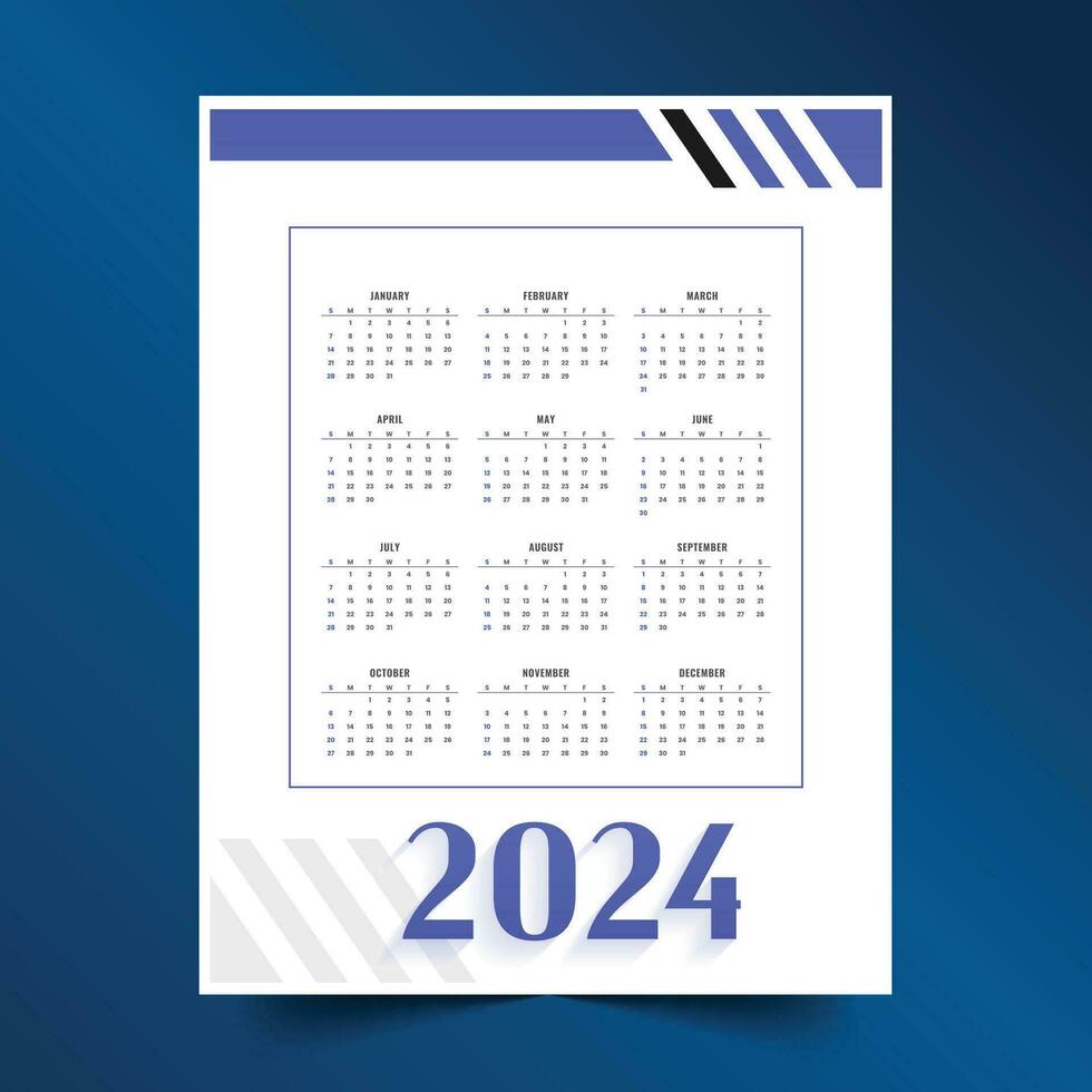clean 2024 printable calendar layout schedule business event vector