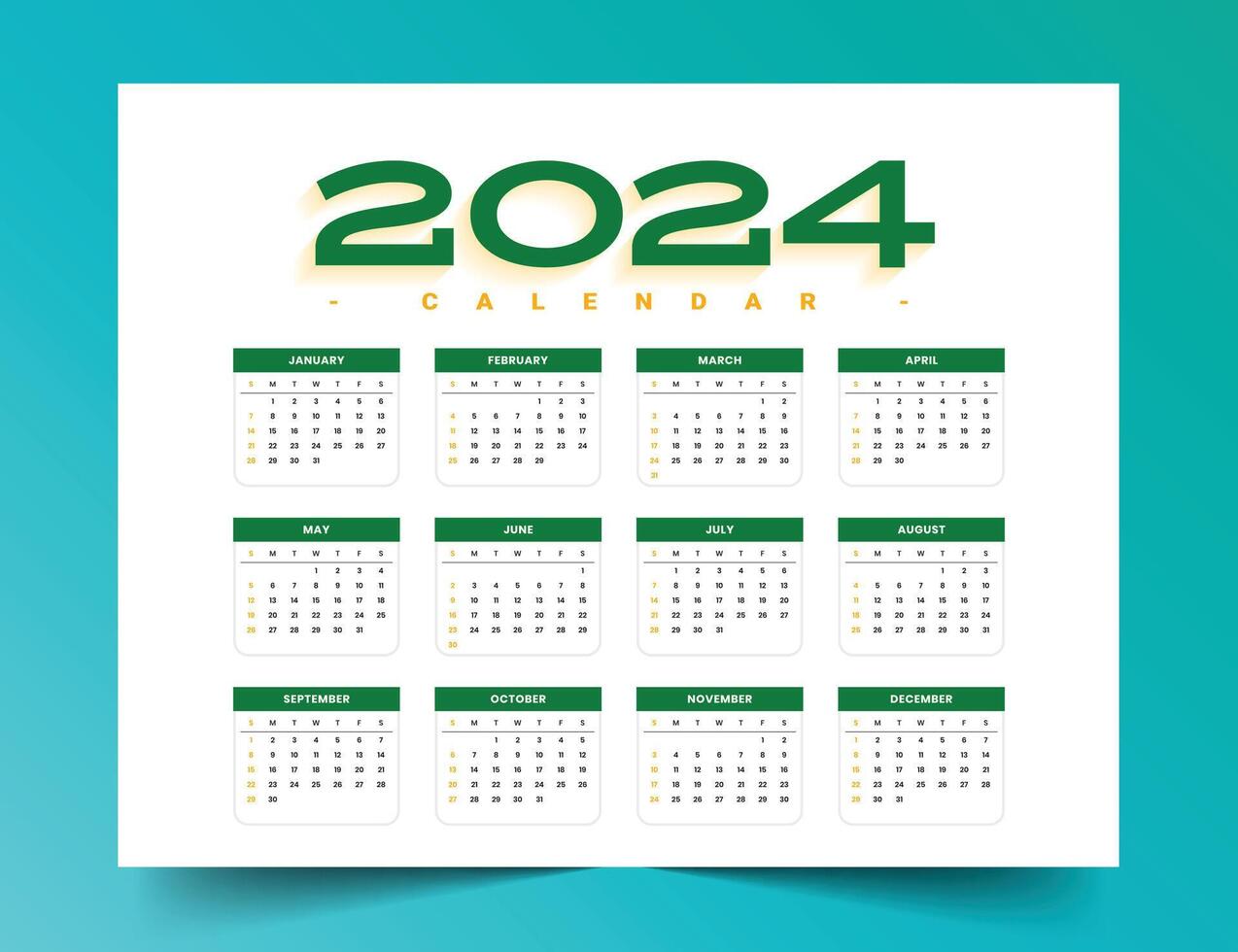 2024 nuevo año Inglés calendario modelo en mínimo estilo vector