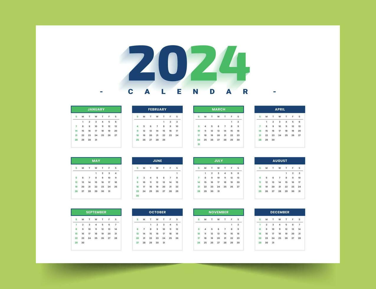 mínimo y plano estilo 2024 nuevo año calendario calendario modelo diseño vector
