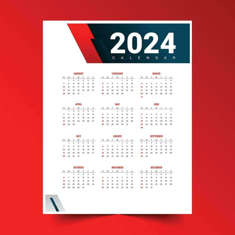 2024 new year annual calendar layout a printable design vector