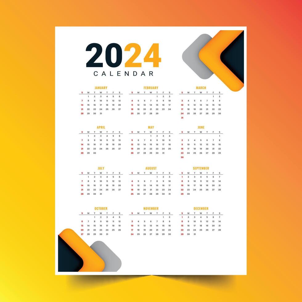 2024 new year english calendar layout for office or business vector