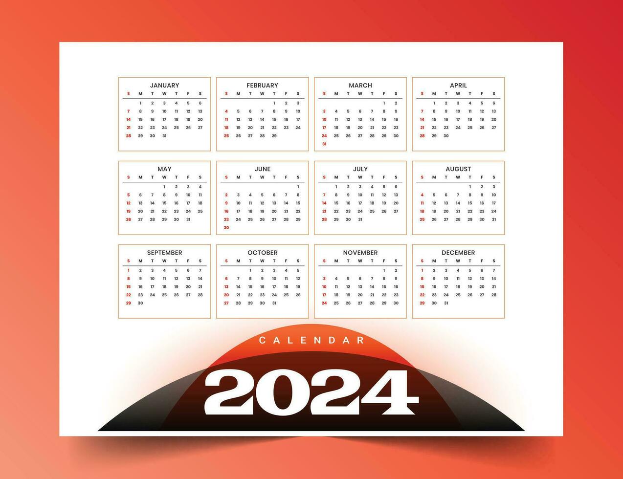 2024 nuevo año imprimible calendario modelo gestionar eventos vector