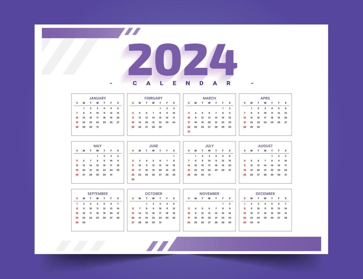 minimal style 2024 new year calendar template organize events vector