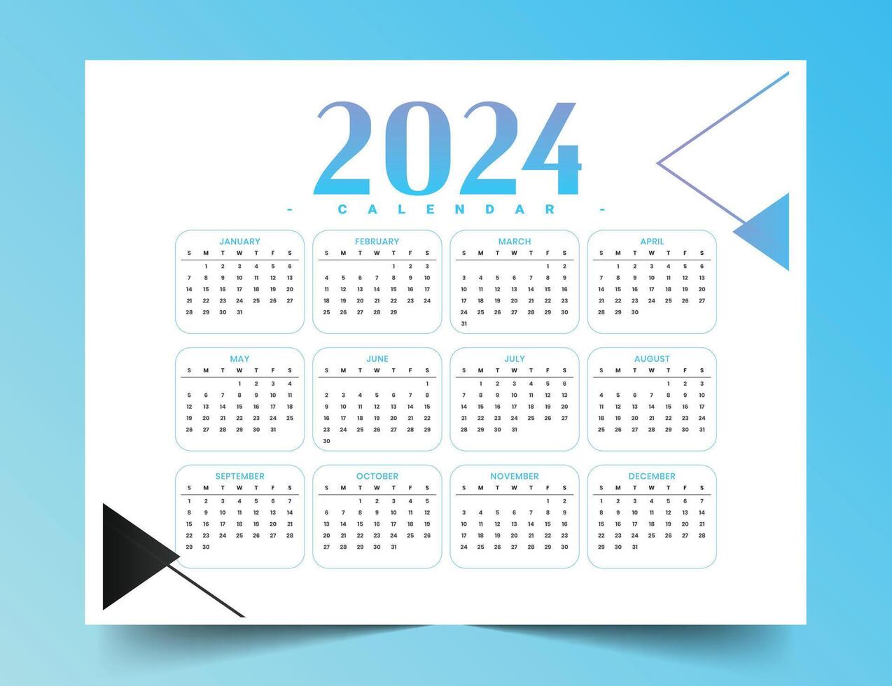 moderno 2024 nuevo año Inglés calendario modelo para hora administración vector