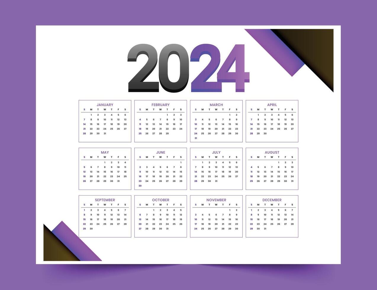 2024 nuevo año calendario modelo organizar eventos o Días festivos vector