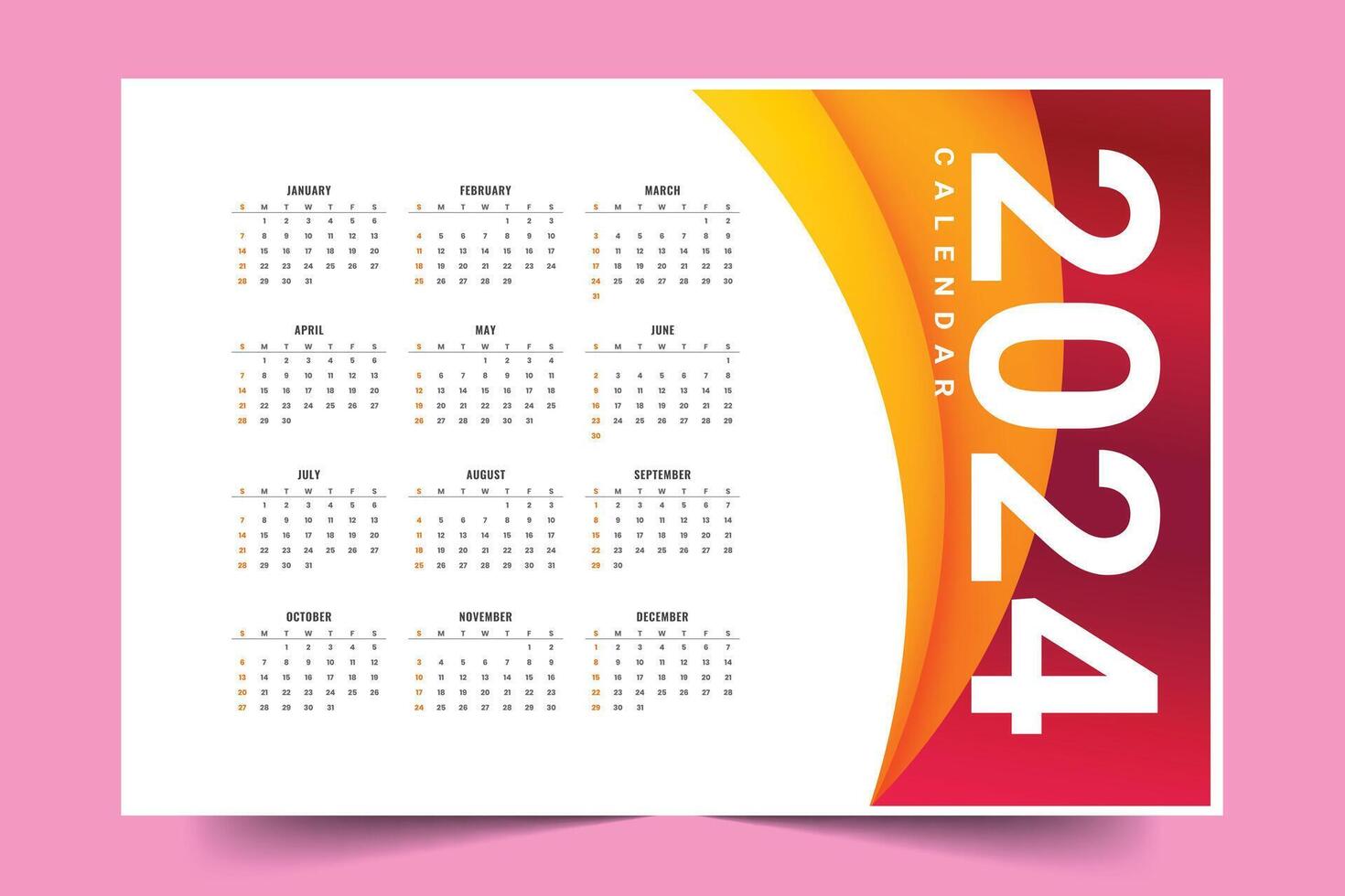 abstract happy new year monthly 2024 calendar template design vector