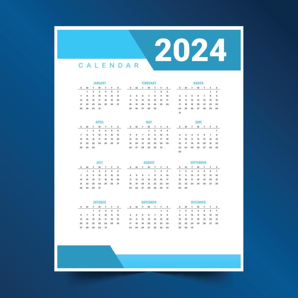 2024 new year calendar layout with months and dates vector