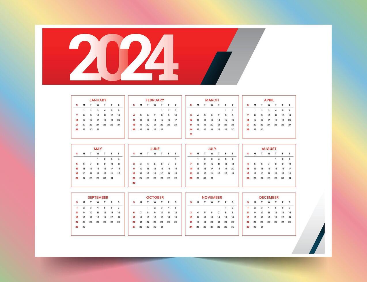 modern style 2024 new year calendar template for organized planning vector