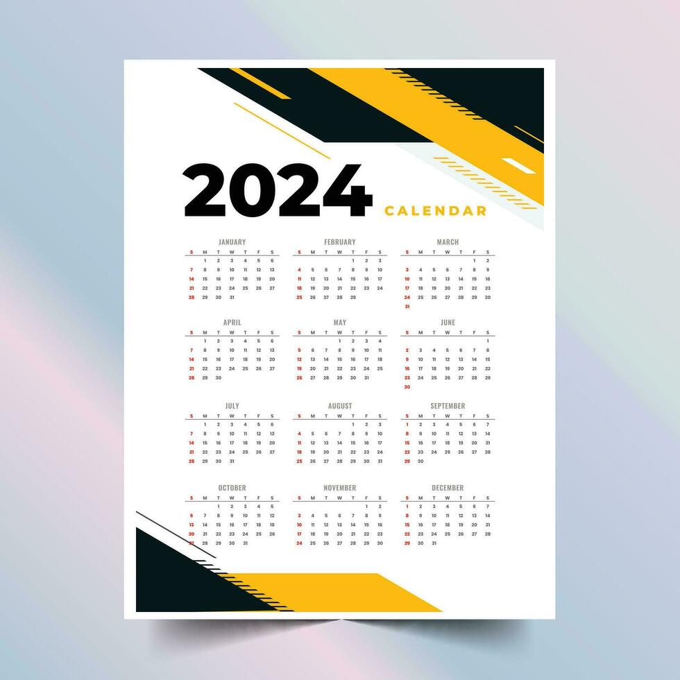2024 Inglés calendario modelo mensual planificador para nuevo año vector