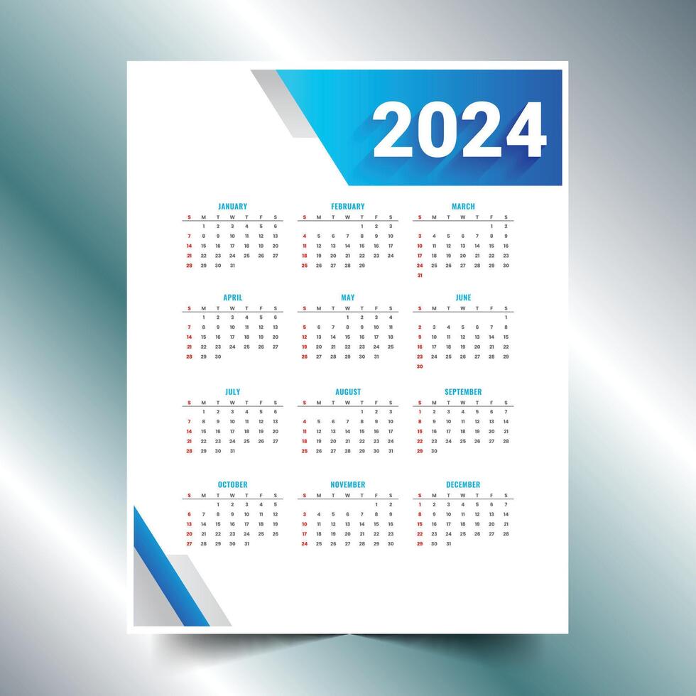 2024 new year calendar blue layout for professional vector