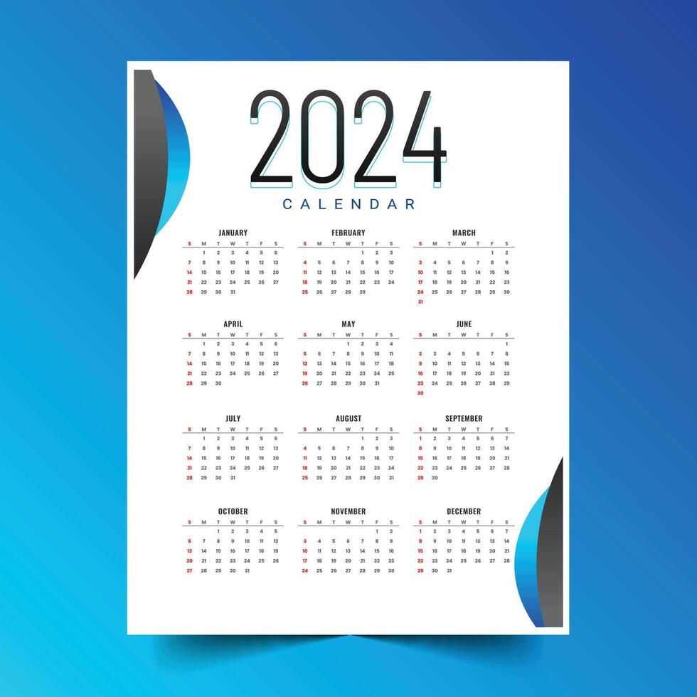 eye catching 2024 new year english calendar layout organized events vector