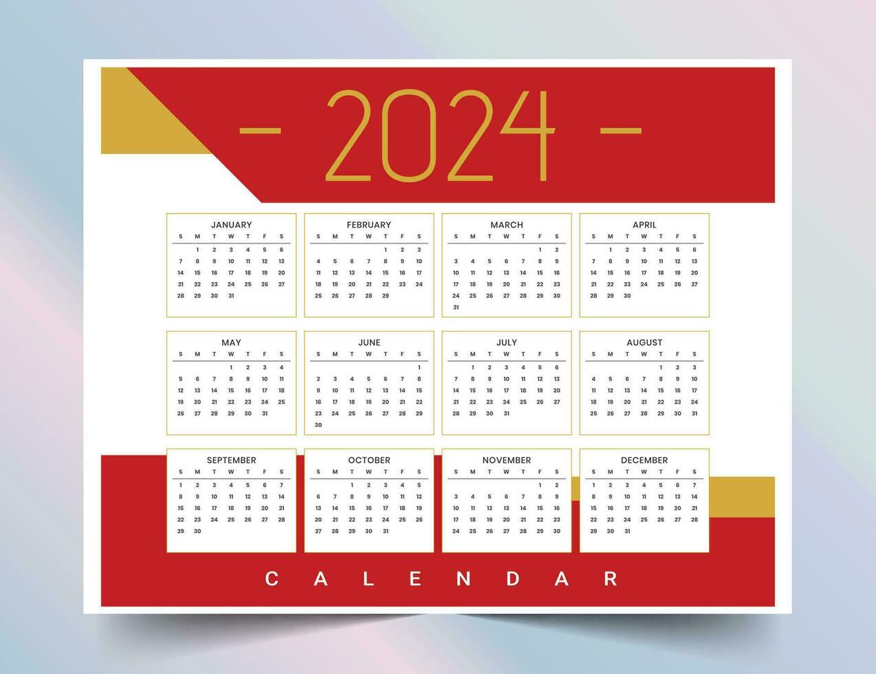 elegante 2024 pared calendario modelo un lleno página imprimible diseño vector