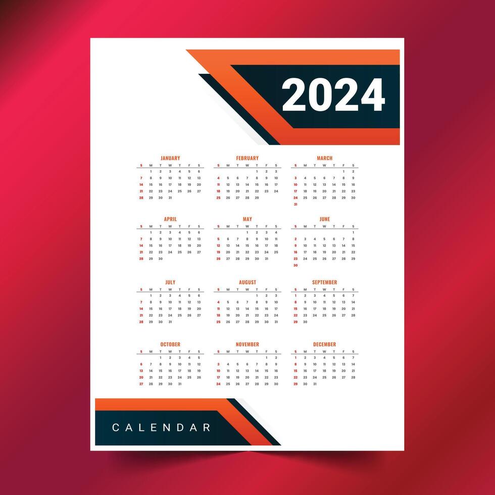 modern 2024 new year english calendar template with dates and events vector