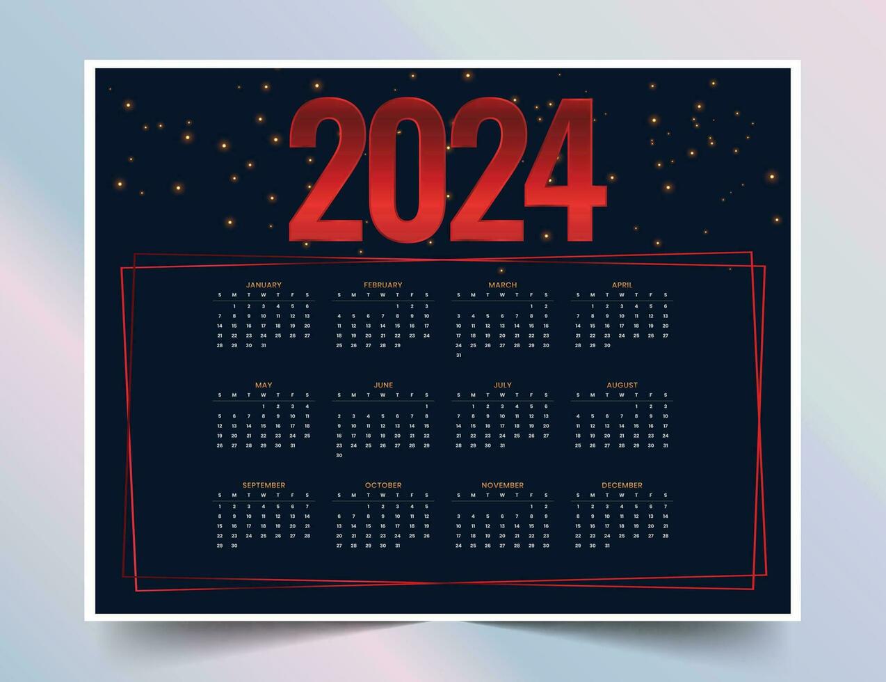 luxurious 2024 english calendar template for office or business professional vector